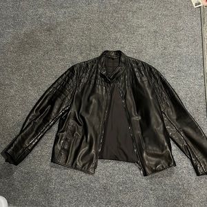Armani black leather coat